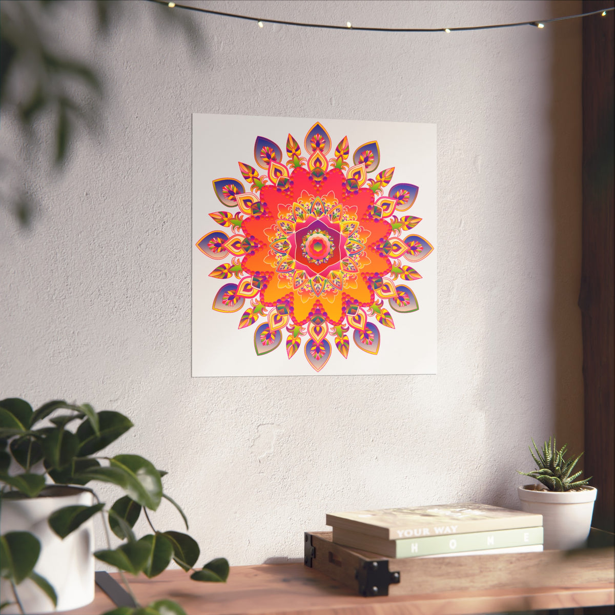 Vibrant Floral Mandala Fine Art Poster — Boho Wall Decor for Living Room & Meditation