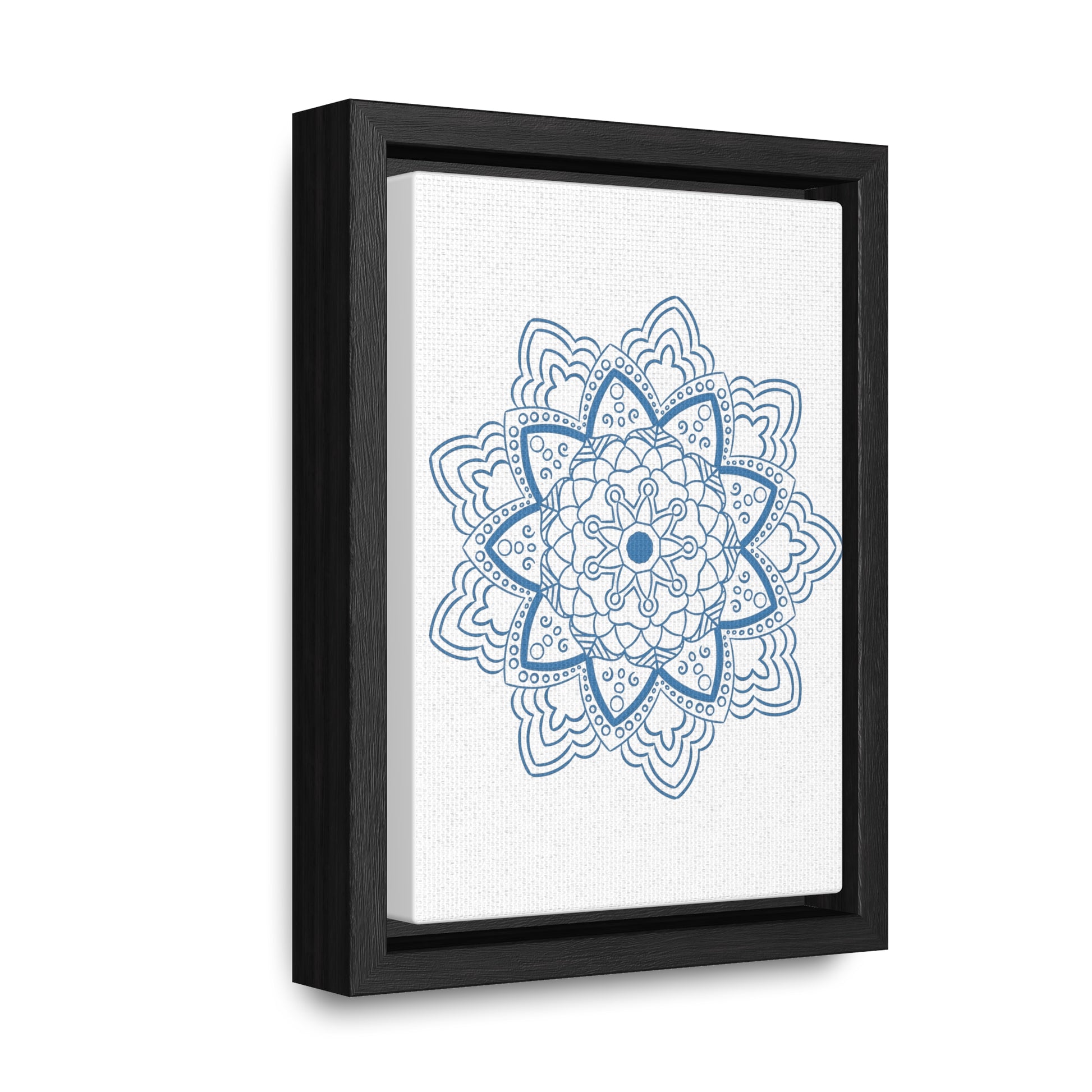 Mandala Handmade Art in Steel Blue, Mandala Design Wall Art displayed on Gallery Canvas Wraps, Vertical Frame for interior decor