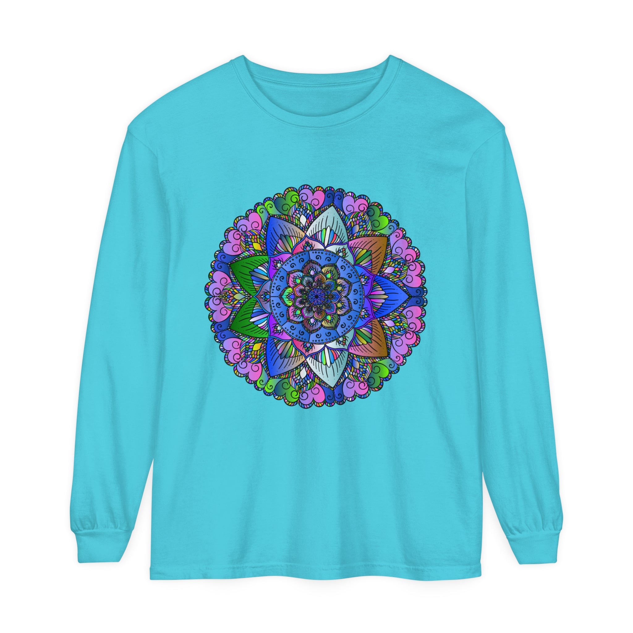 Colorful and intricate mandala design long sleeve t-shirt for both men and women