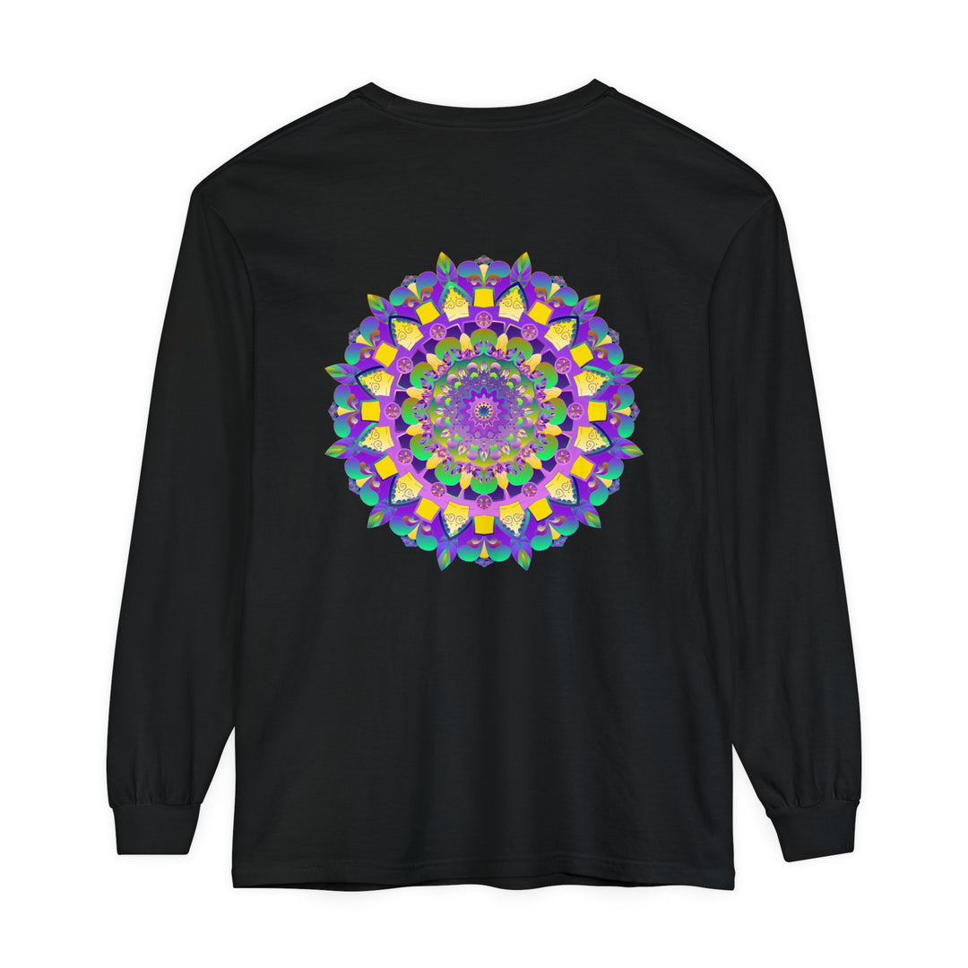 Vibrant Mandala Unisex Long Sleeve T-Shirt with intricate, colorful design perfect for all genders