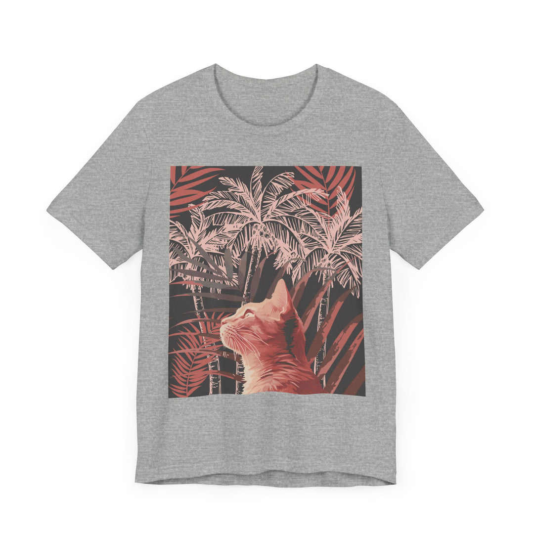 A comfortable and stylish t-shirt featuring a ginger cat lounging under a palm tree