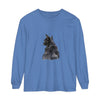 Black Cat Watercolor - Long Sleeve T-Shirt: A black long sleeve t-shirt with a watercolor-style design of a black cat