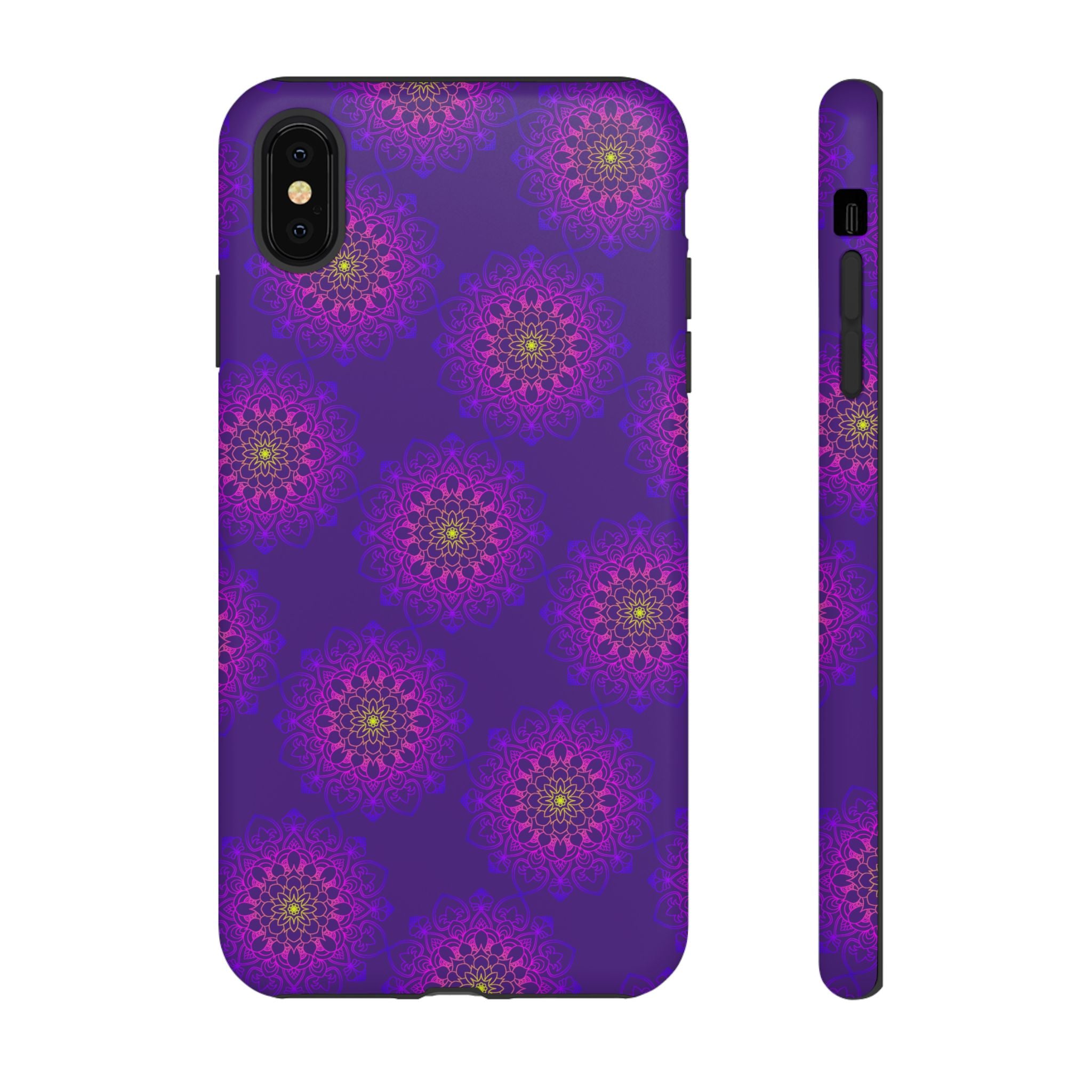 Custodia per iPhone con motivo floreale viola intricato e audace motivo mandala