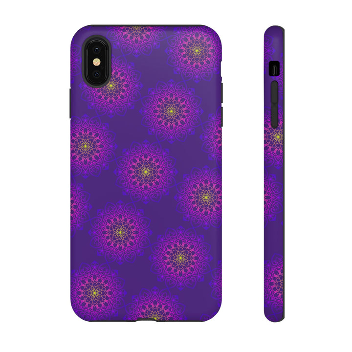 Intricate Purple Floral iPhone Case with Bold Mandala Design