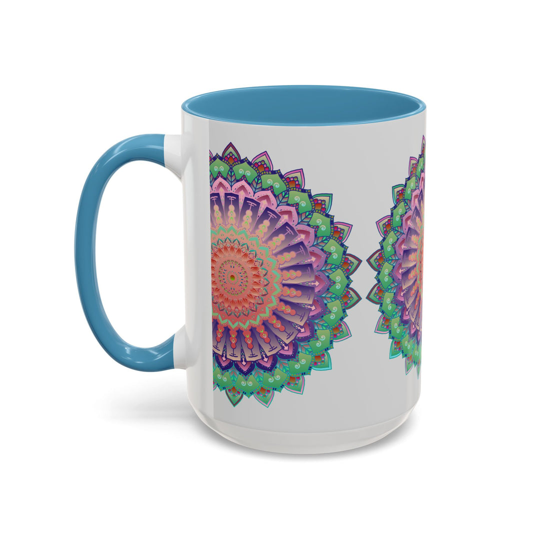 Beautiful mandala art mug featuring a vibrant and colorful floral design