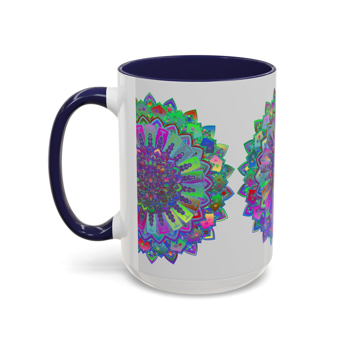 A colorful and intricate mandala art mug, perfect for enjoying your favorite hot beverages in style