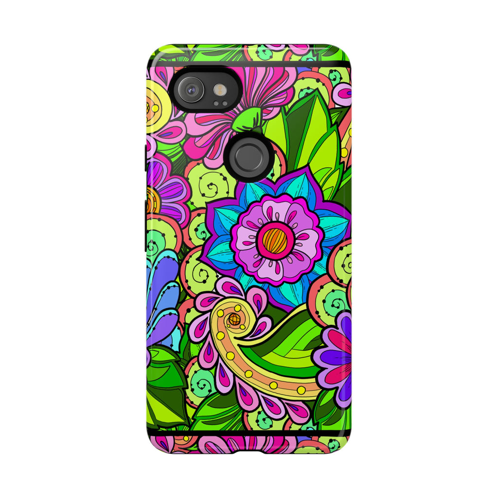 Floral Fantasy iPhone and Google Pixel Case in Bright Green Palette