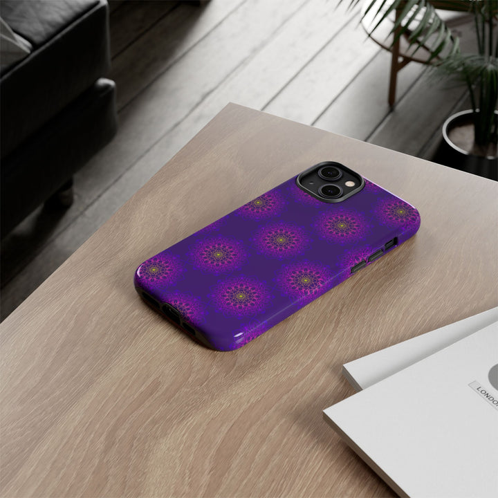 Intricate Purple Floral iPhone Case with Bold Mandala Design