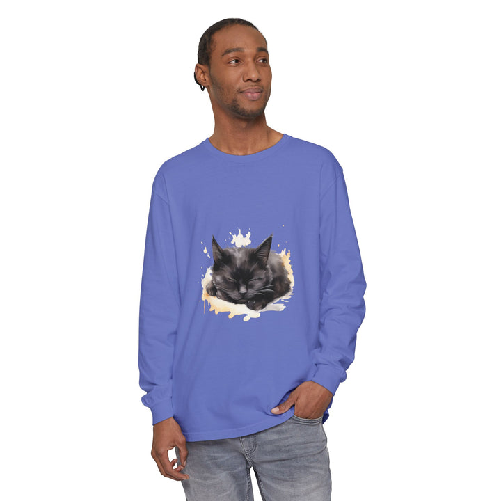 Langarm-T-Shirt mit Aquarellmotiv „Schlafende Katze“