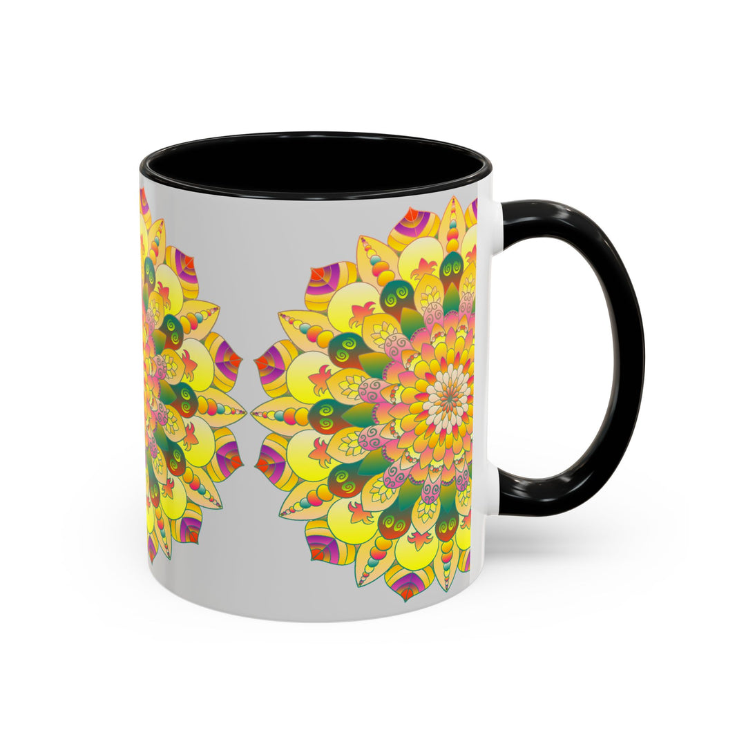 Colorful ceramic mug with hand-painted mandala art and vibrant floral design