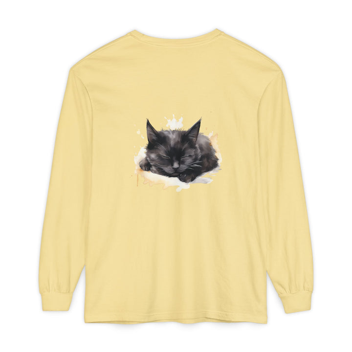 Langarm-T-Shirt mit Aquarellmotiv „Schlafende Katze“
