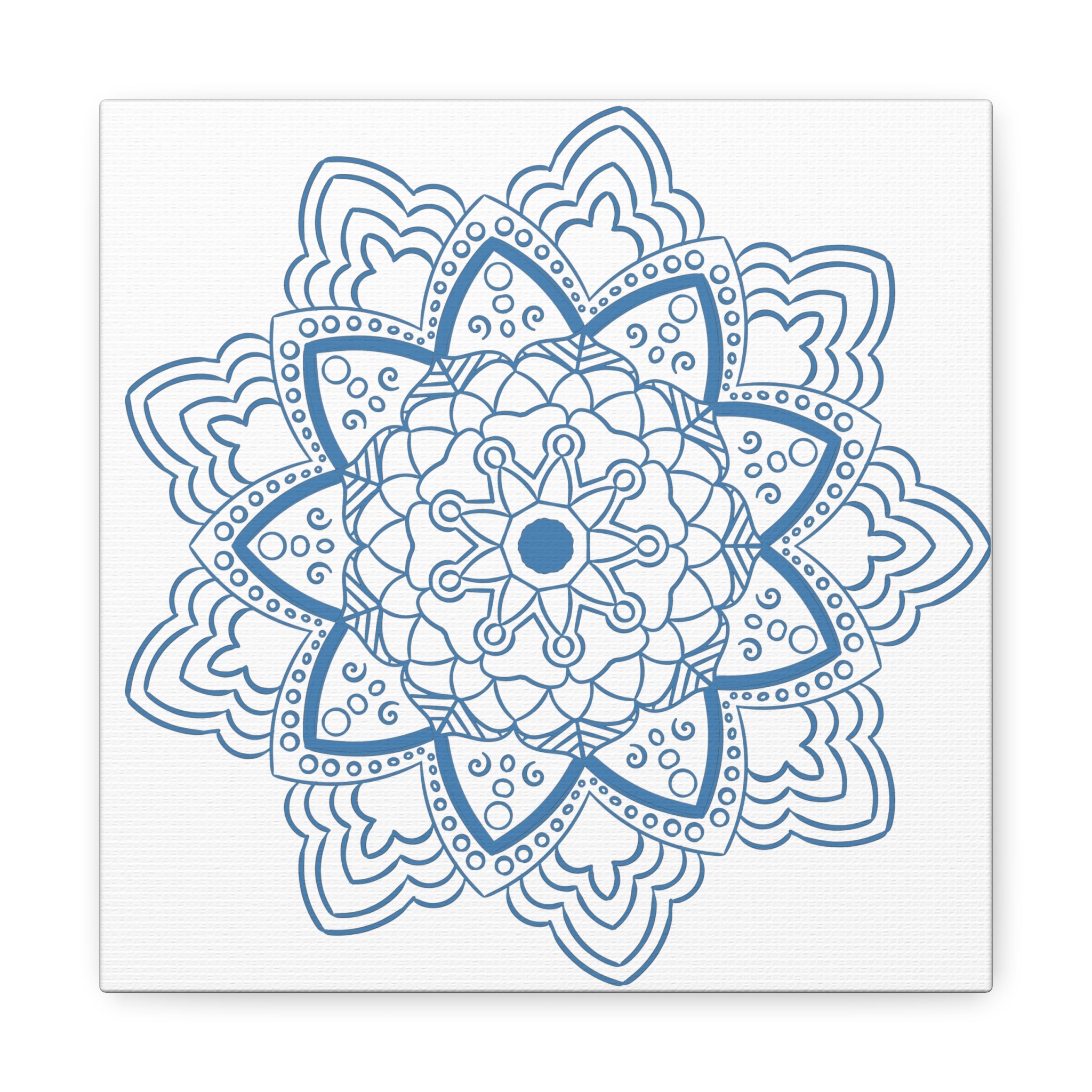 Handmade Mandala Art in Steel Blue on Matte Canvas, Stretched and 125 Wide