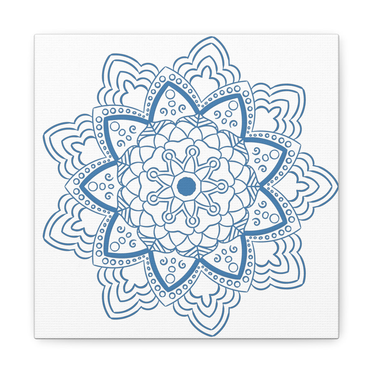 Handmade Mandala Art in Steel Blue on Matte Canvas, Stretched and 125 Wide