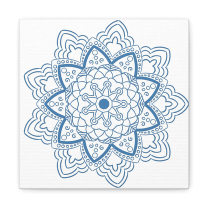 Handmade Mandala Art in Steel Blue on Matte Canvas, Stretched and 125 Wide