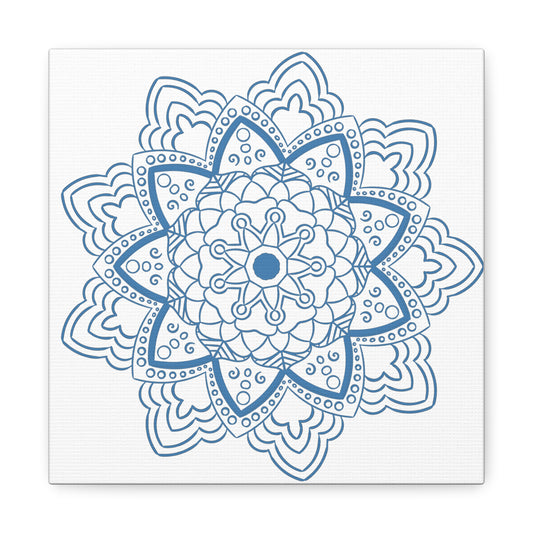 Handmade Mandala Art in Steel Blue on Matte Canvas, Stretched and 125 Wide