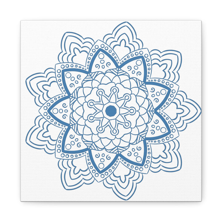 Handmade Mandala Art in Steel Blue on Matte Canvas, Stretched and 125 Wide