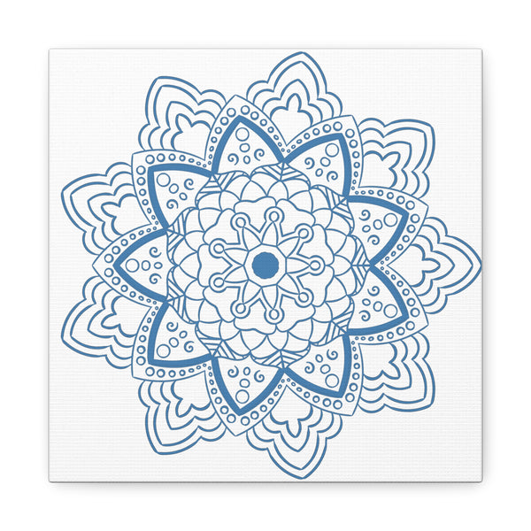 Handmade Mandala Art in Steel Blue on Matte Canvas, Stretched and 125 Wide