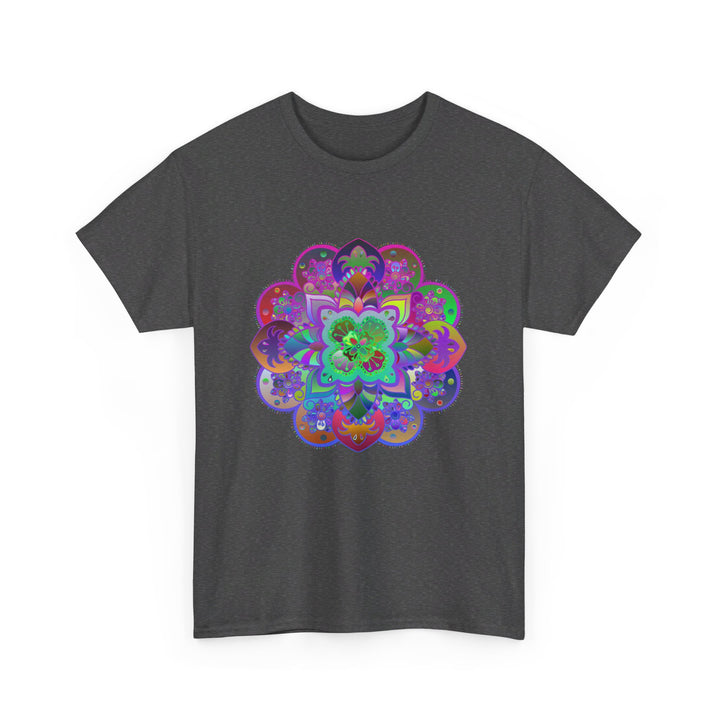 Colorful mandala art design printed on a comfortable unisex heavy cotton t-shirt, perfect for yoga and mindfulness practice