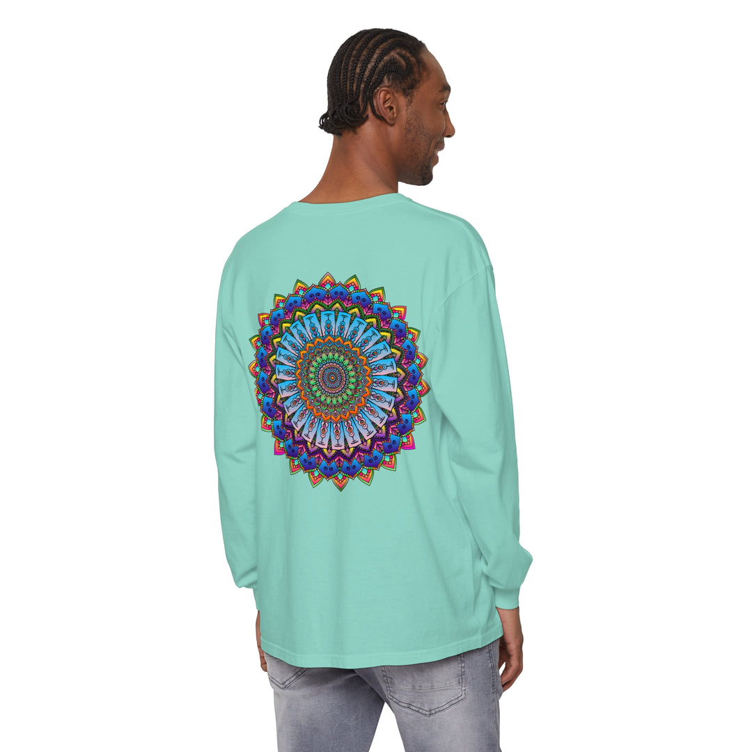 Eye-catching unisex long sleeve t-shirt with vibrant mandala pattern