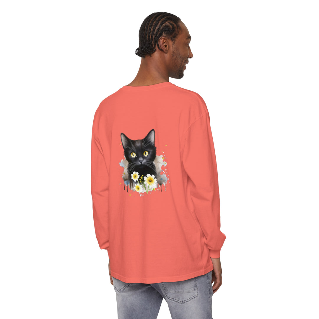 Black Cat Watercolor Floral Unisex T-Shirt featuring a beautiful watercolor floral design with a striking black cat, perfect for cat lovers and nature enthusiasts alike