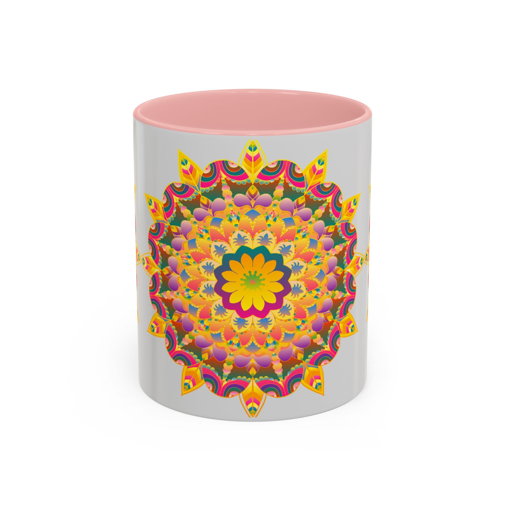 Vibrant floral design mandala art mug with intricate hand-painted details