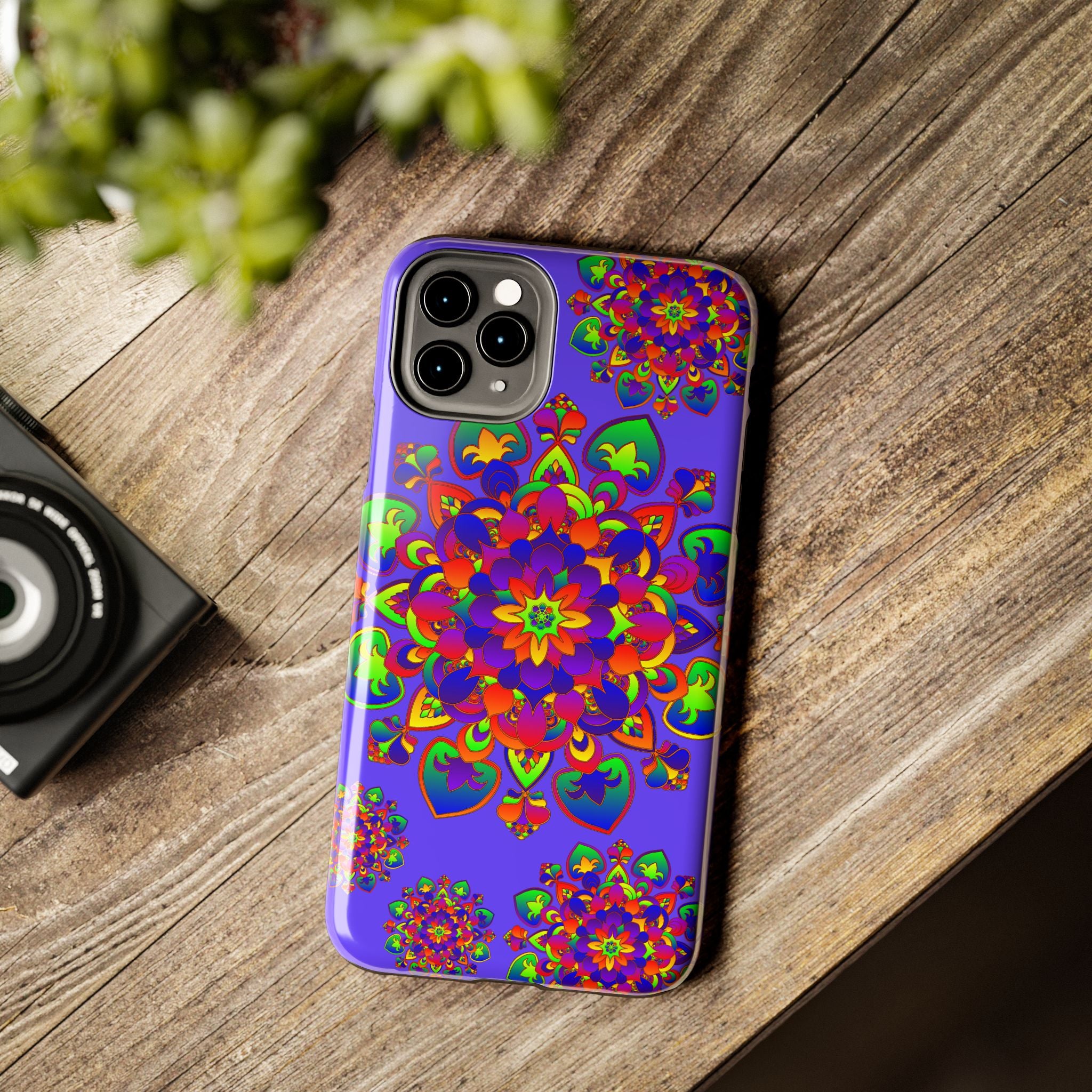 Colorful hand drawn mandala rainbow design phone case for stylish protection