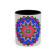 Close up of mandala mug showing detailed and vibrant design