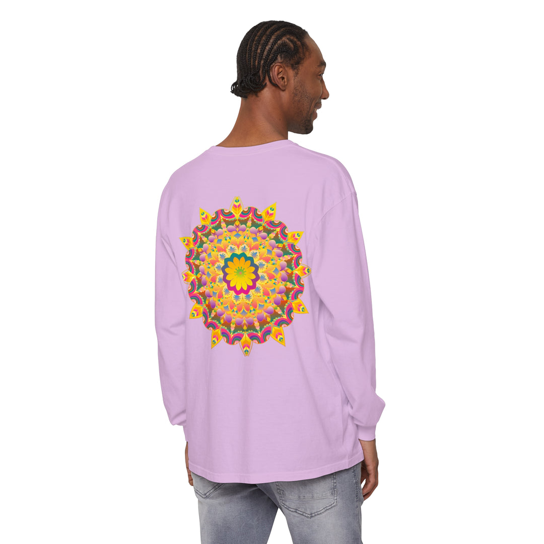 Eye-catching and vibrant long sleeve shirt with a bold and colorful mandala print