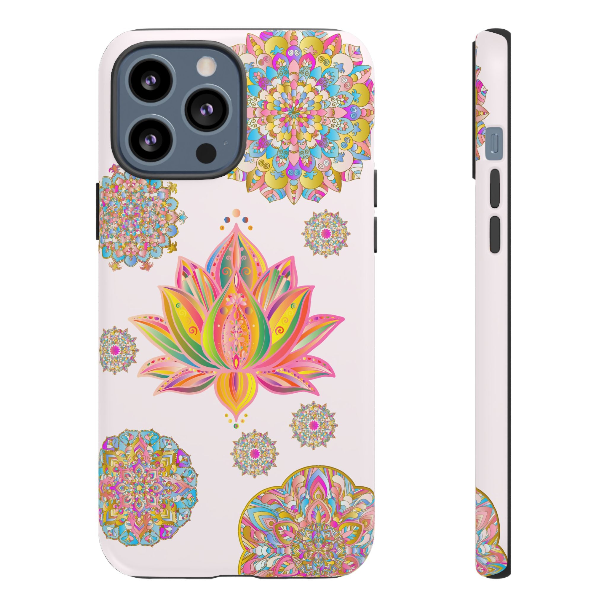 Light pink phone case with intricate lotus flower mandala design