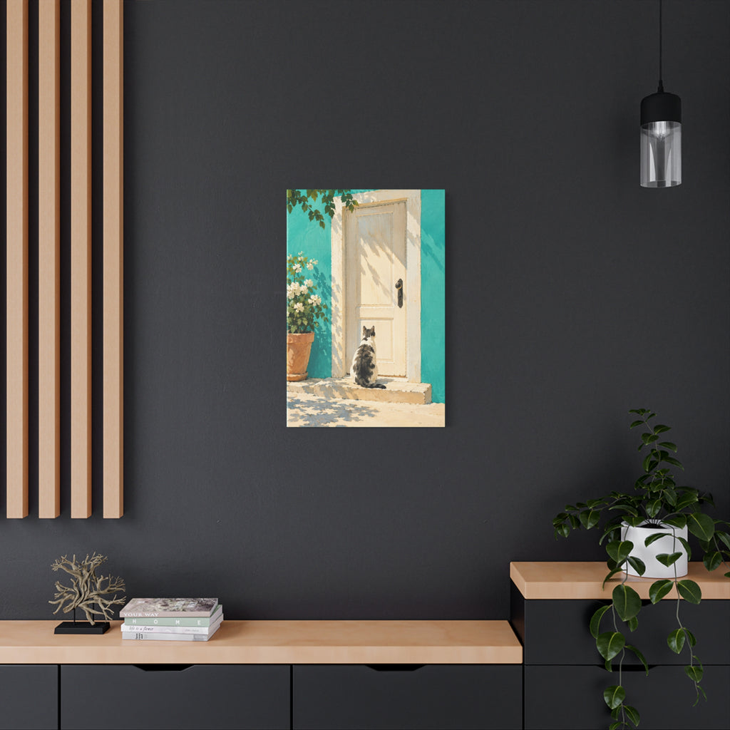 Sunlit Doorway Cat Canvas Wall Art
