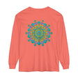 Colorful and intricate mandala design, printed on a long sleeve, unisex t-shirt