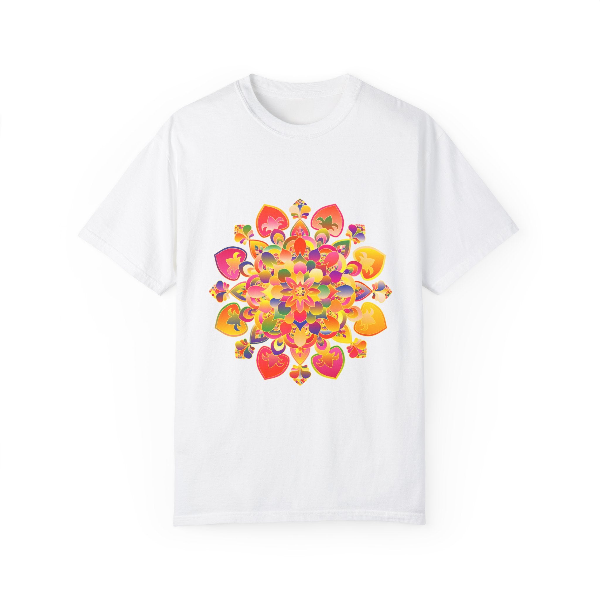 Vibrant Mandala T-Shirt featuring a beautiful hand-drawn design in colorful hues