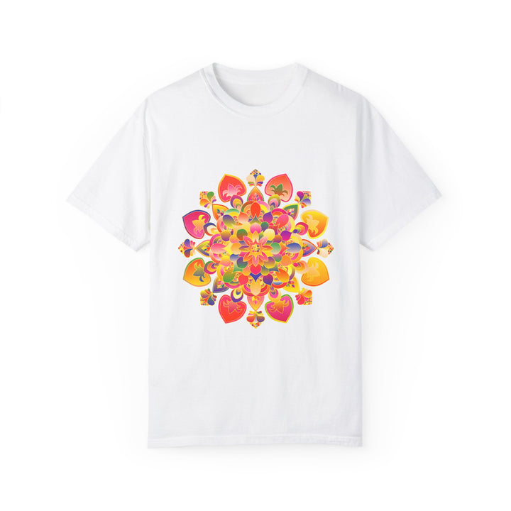 Vibrant Mandala T-Shirt featuring a beautiful hand-drawn design in colorful hues