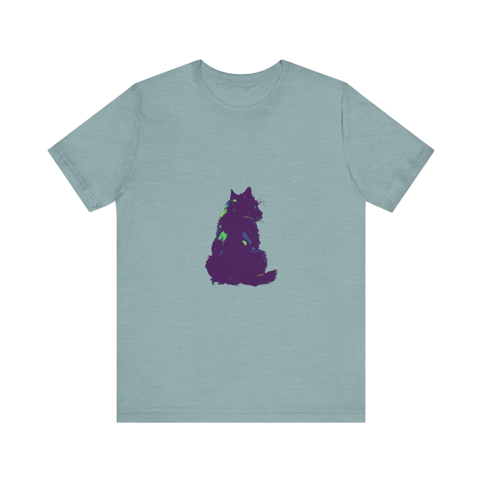 Black Cat Mystery - Colorful Silhouette T-Shirt featuring a vibrant and eye-catching design of a black cat against a colorful background, perfect for cat lovers and mystery enthusiasts alike