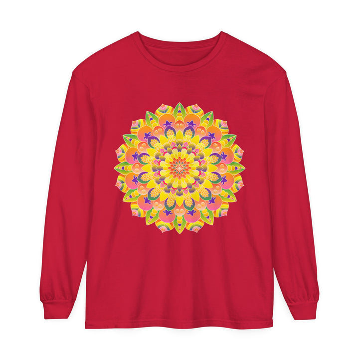 Vibrant Mandala Unisex Long Sleeve T-Shirt with colorful and intricate mandala design, perfect for both men and women, available in multiple sizes and made from high-quality materials