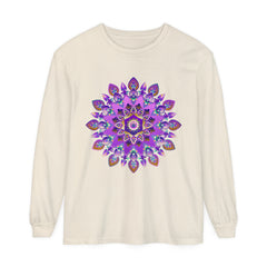 Vibrant purple and gold mandala design long sleeve t-shirt for women