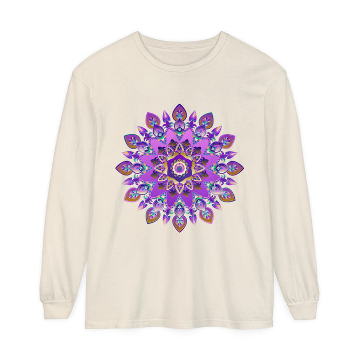 Vibrant purple and gold mandala design long sleeve t-shirt for women