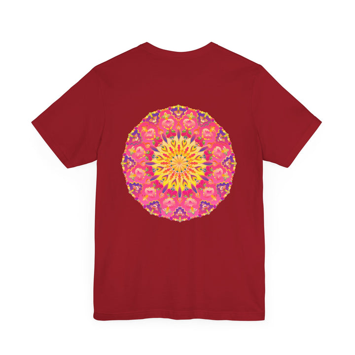 Beautiful pink and yellow mandala design t-shirt promoting peace and harmony