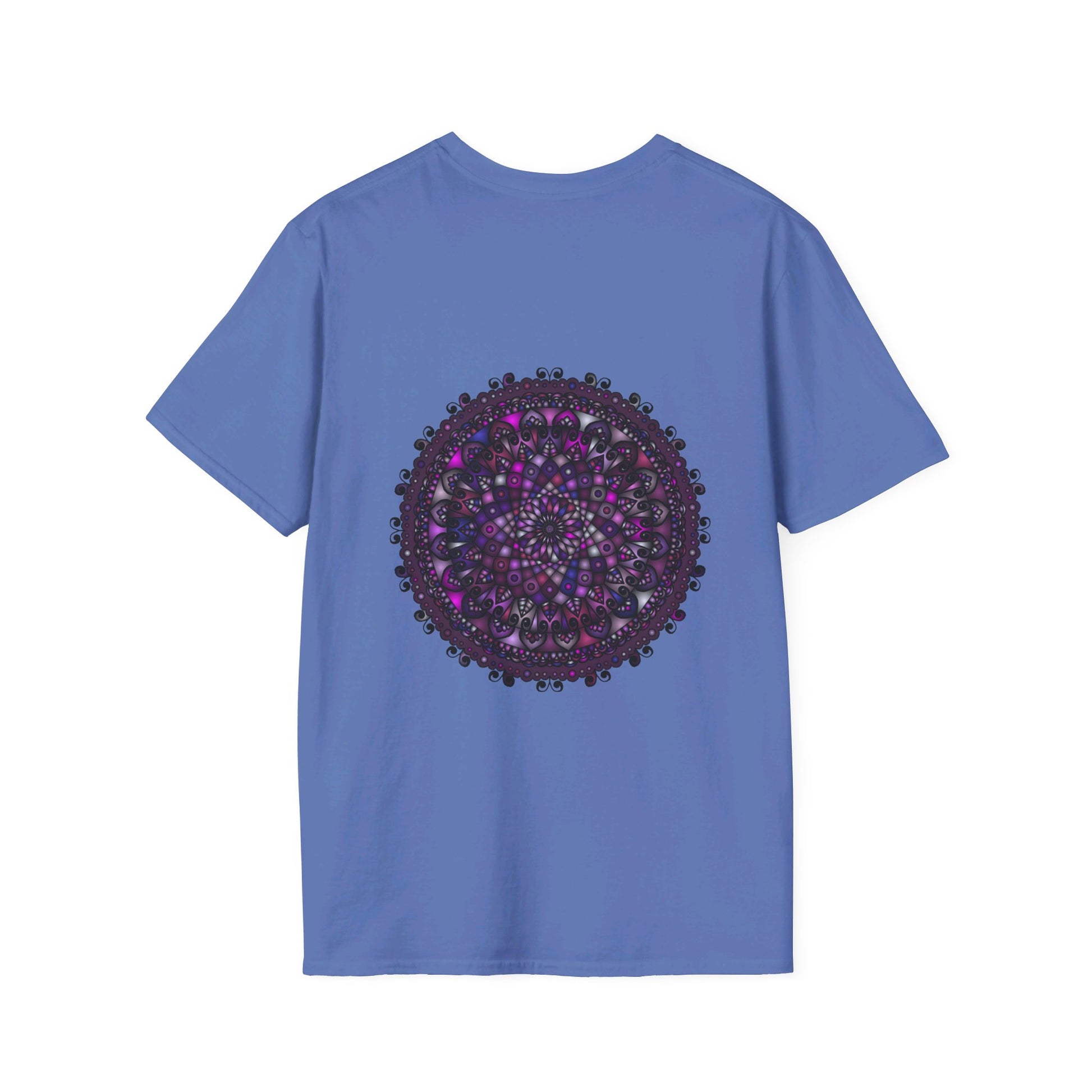 Softstyle unisex t-shirt featuring a hand-drawn purple mandala art design