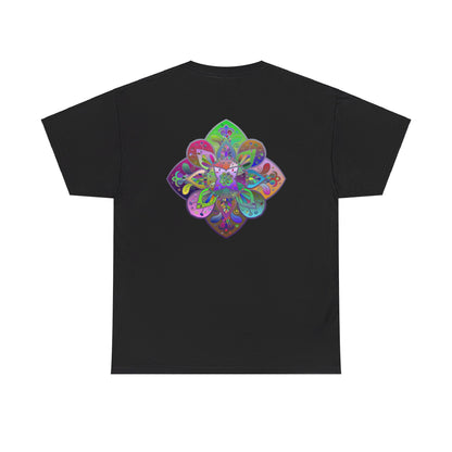 Colorful mandala art design printed on a comfortable unisex heavy cotton t-shirt, perfect for yoga and mindfulness practices