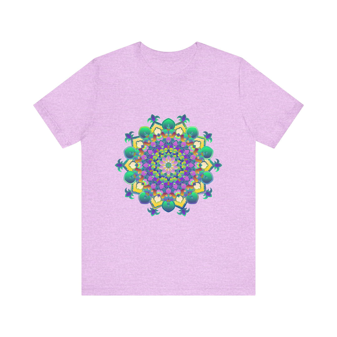 A vibrant and intricate mandala design on a tee promoting peace and tranquility through meditation