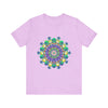 A vibrant and intricate mandala design on a tee promoting peace and tranquility through meditation