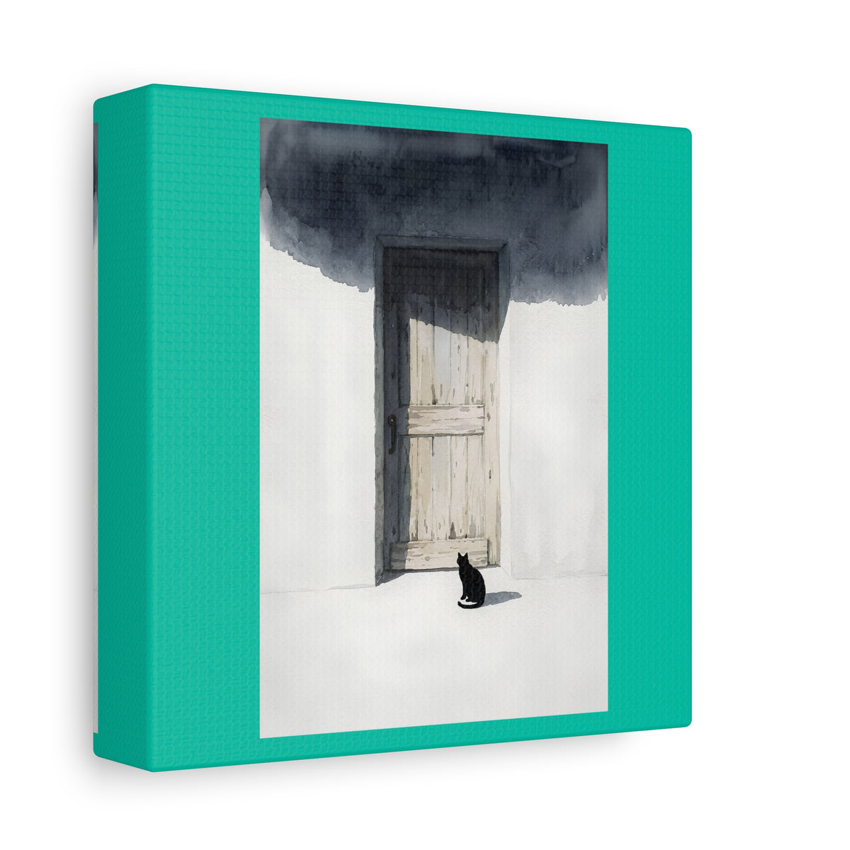 Cat at the Door Matte Canvas Wall Art — Moody Minimalist Cat Illustration