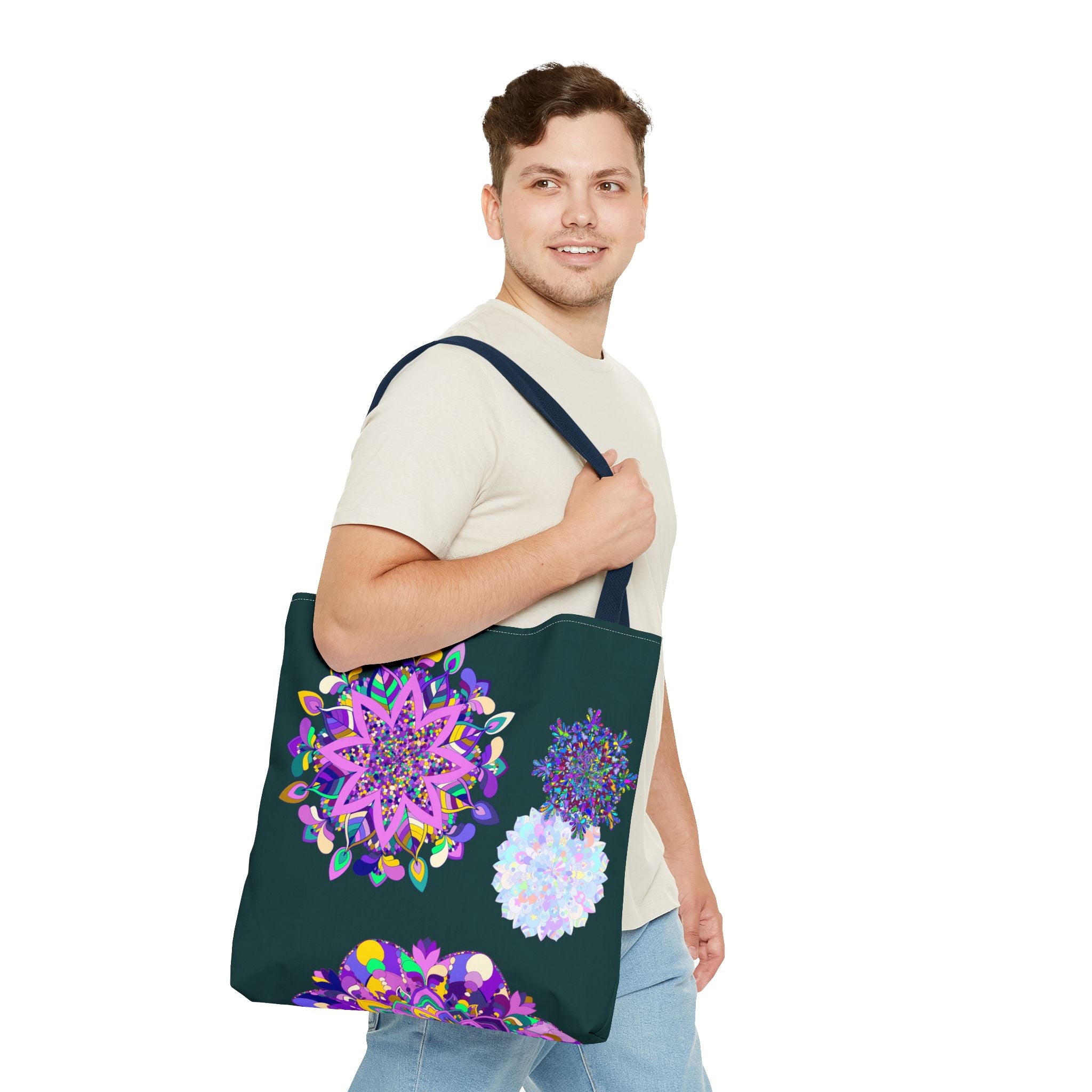 Large, colorful Mandala Tote Bag with vibrant patterns and sturdy straps