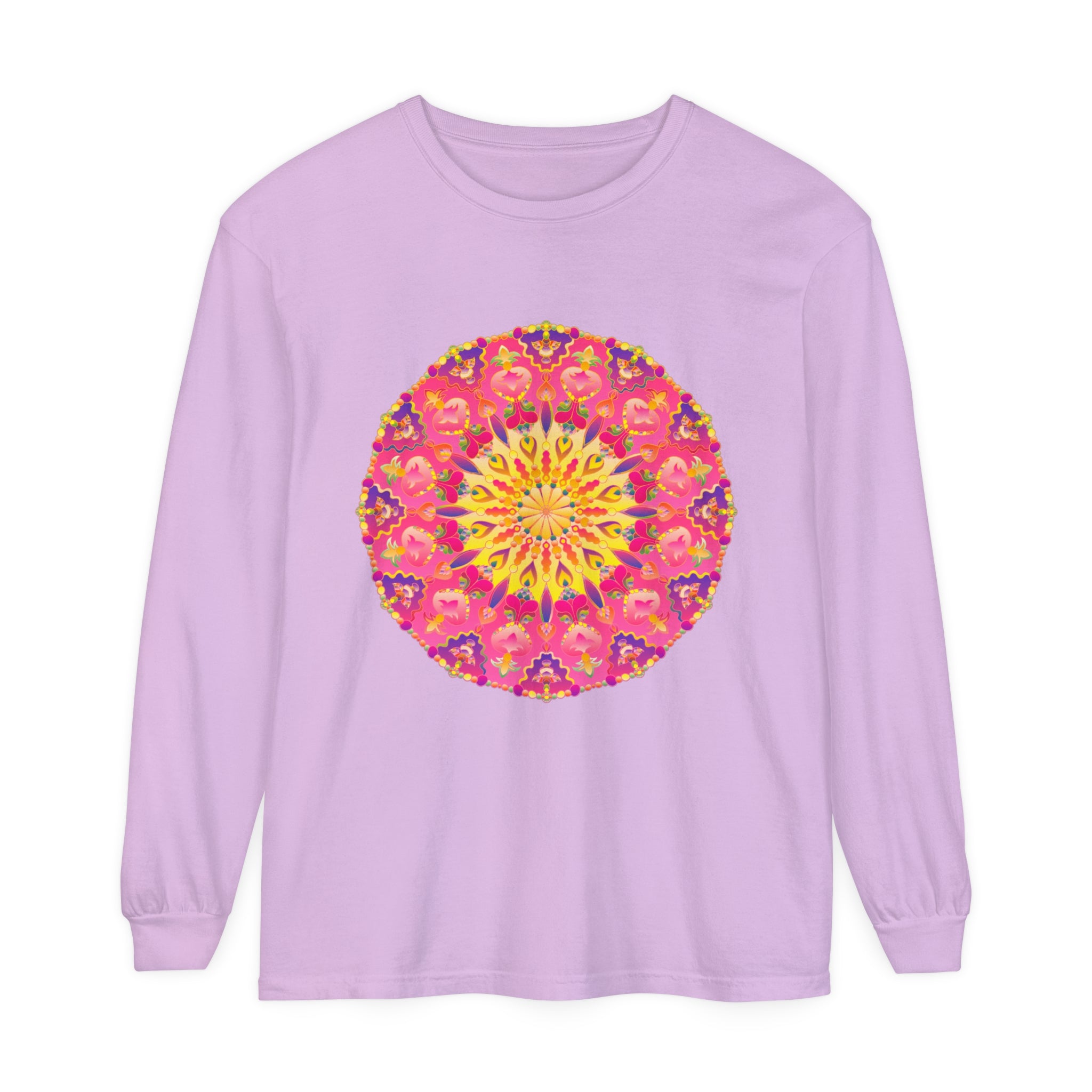 Vibrant Mandala Unisex Long Sleeve T-Shirt in colorful and intricate design