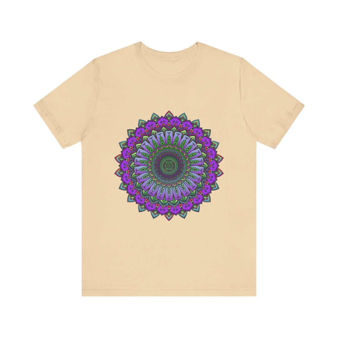 Beautiful purple and green mandala tee with intricate and detailed design