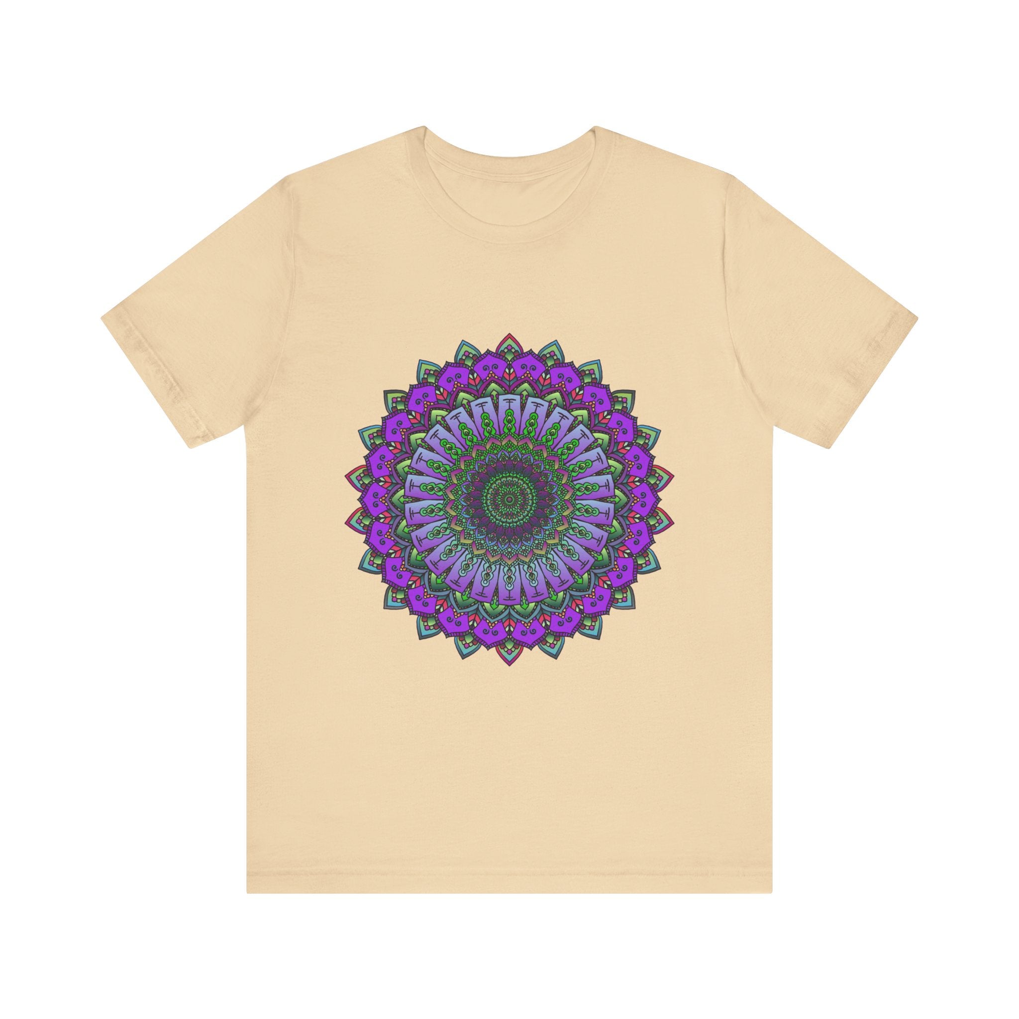 Beautiful purple and green mandala tee with intricate and detailed design