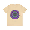 Beautiful purple and green mandala tee with intricate and detailed design