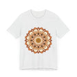 Intricate mandala design tee in shades of brown and orange, perfect for adding a touch of bohemian style to your wardrobe