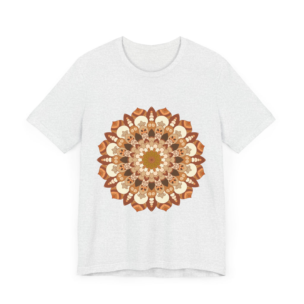 Intricate mandala design tee in shades of brown and orange, perfect for adding a touch of bohemian style to your wardrobe